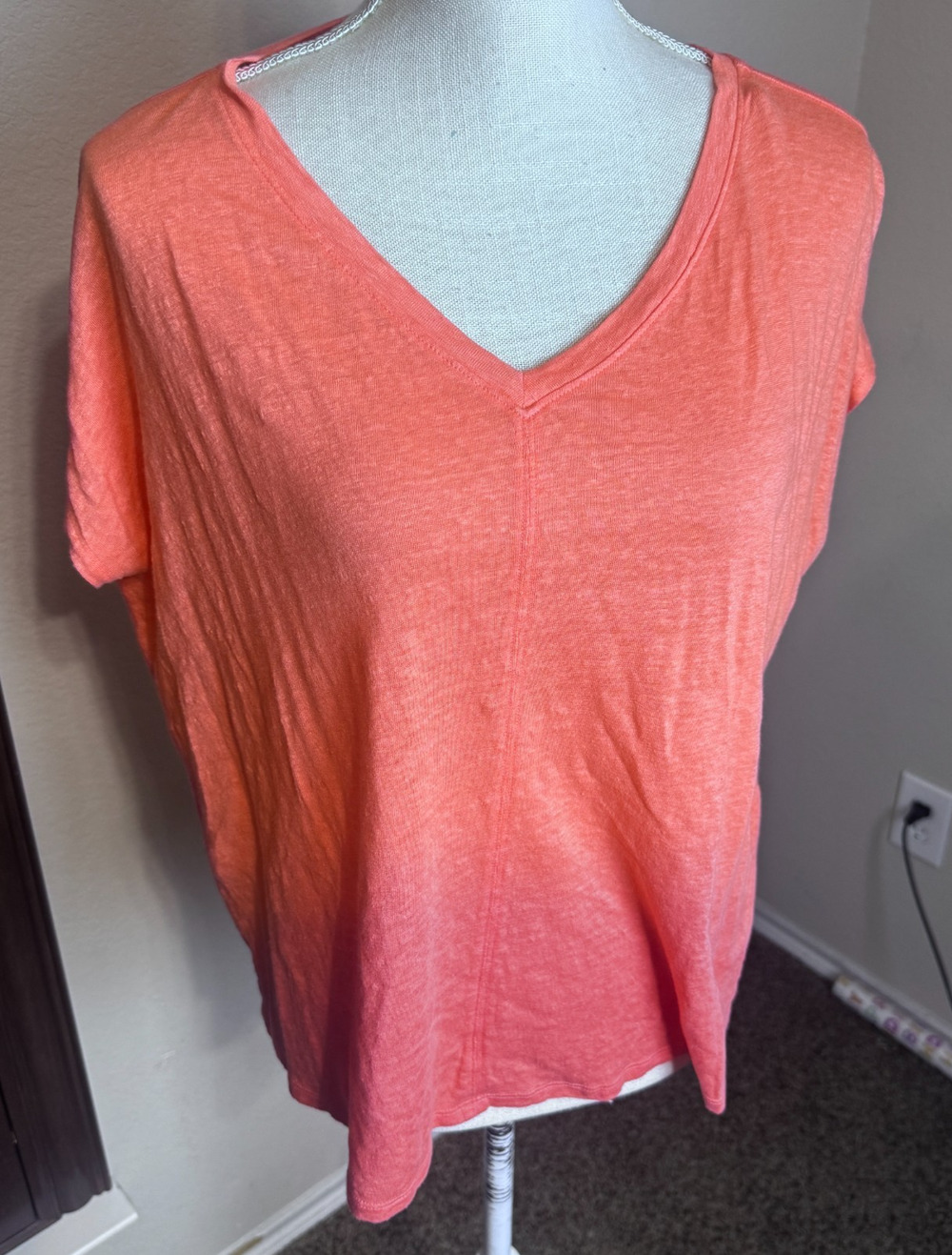 Eileen Fisher 100% Organic Linen knit Top Womens M Orange T-Shirt Tee boxy